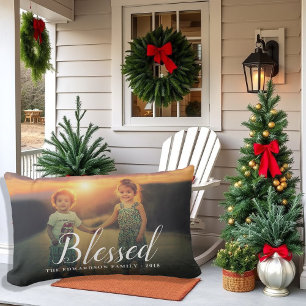 Create your own holidays Blessed photo outdoor Lumbar Cushion