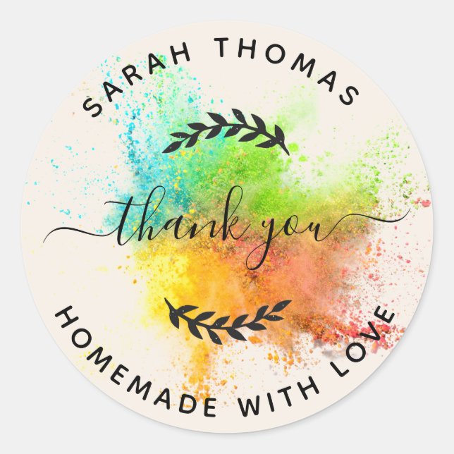 Create Your Own Homemade with Love Thank You Classic Round Sticker (Front)