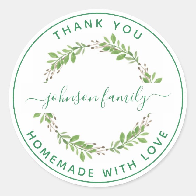 Create Your Own Homemade with Love Thank You Classic Round Sticker (Front)