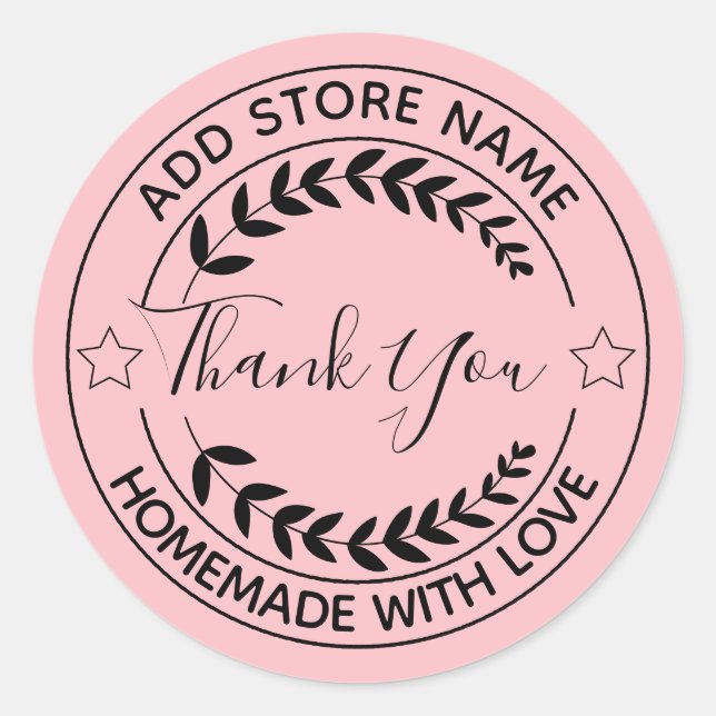 Create Your Own Homemade With Love Thank you Pink Classic Round Sticker (Front)