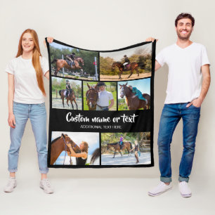 Create Your Own Horse Photo Collage Black  Fleece Blanket
