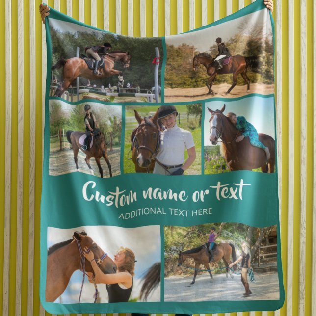 Create Your Own Horse Photo Collage Teal Fleece Blanket (Creator Uploaded)