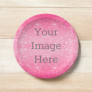 Create Your Own Hot Pink Glitter Sparkle Metallic Paper Plate