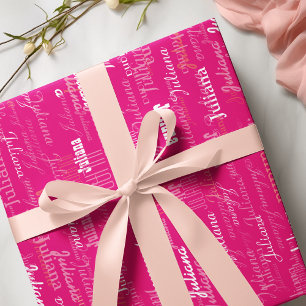 create your own hot-pink name pattern wrapping paper