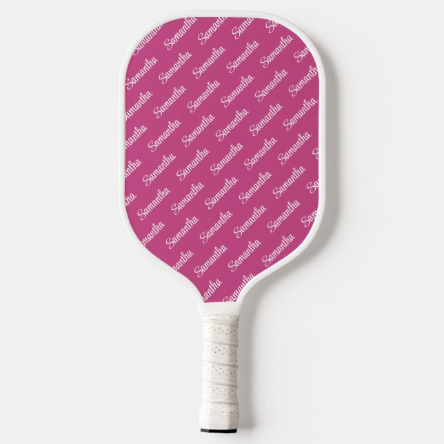 Create Your Own Hot Pink Name Tiled Pickleball Paddle (Back)