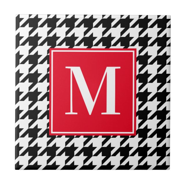 Create Your Own Houndstooth Pattern Monogrammed Tile (Front)