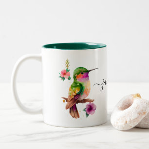Create Your Own Hummingbird Personalized Add Name  Two-Tone Coffee Mug