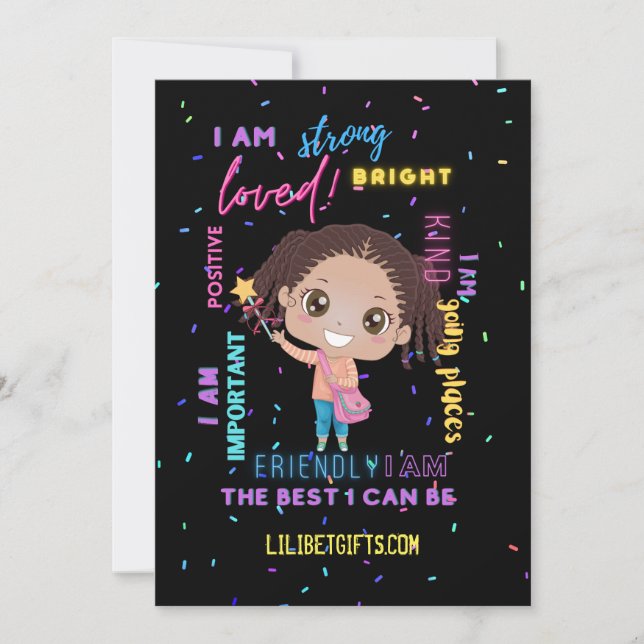 Create Your Own I AM - Positive Girl Affirmations Invitation (Front)
