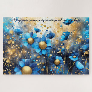 create your own inspirational quote,blue floral jigsaw puzzle