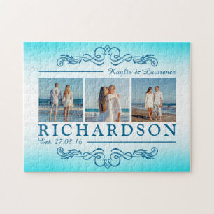Create Your Own Instagram Beach Wedding Monogram Jigsaw Puzzle