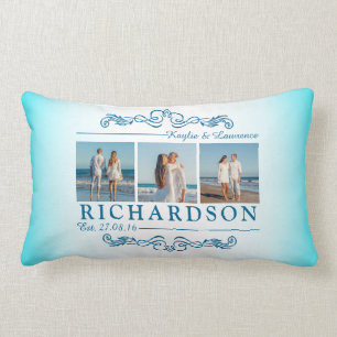 Create Your Own Instagram Beach Wedding Monogram Lumbar Cushion