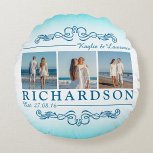 Create Your Own Instagram Beach Wedding Monogram Round Cushion