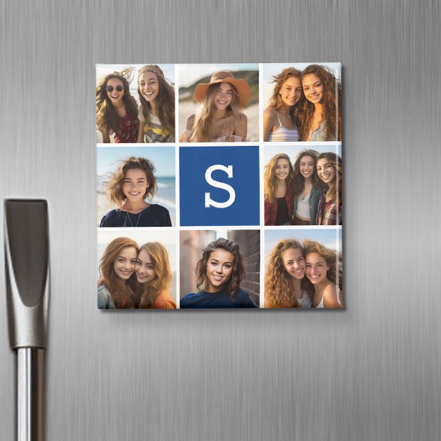 Create Your Own Instagram Collage Custom Monogram Magnet (Personalized fridge magnet with photos and custom text)