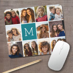 Create Your Own Instagram Collage Custom Monogram Mouse Mat<br><div class="desc">Teal Blue and White - Use 11 square photos to create a unique and personal gift. Or you can keep the hipster puppy and make a trendy keepsake. If you need to adjust the pictures,  click on the customise tool to make changes.</div>
