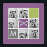 Create Your Own Instagram Collage Custom Monogram Square Wall Clock<br><div class="desc">Featuring Radiant Orchid, Lime Green and Charcoal squares. You can use Instagram photos for this design. Use 6 square photos to create a unique and personal gift. Or you can keep the hipster puppy and make a trendy keepsake. If you need to adjust the pictures, click on the customize tool...</div>