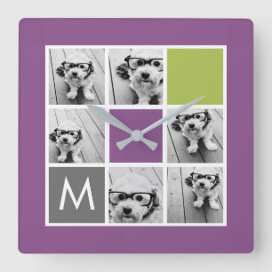 Create Your Own Instagram Collage Custom Monogram Square Wall Clock