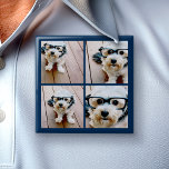 Create Your Own Instagram Collage Navy 4 Pictures 15 Cm Square Badge<br><div class="desc">Use four square photos to create a unique and personal gift. Or you can keep the hipster puppy and make a trendy keepsake. If you need to adjust the pictures,  click on the customise tool to make changes.</div>