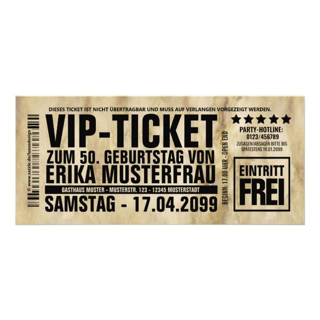 Create your own invitations as a VIP TICKET (Front)