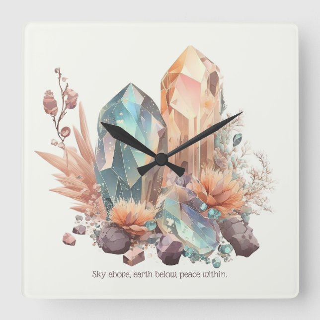 Create Your Own Iridescent Crystals Square Wall Clock (Front)