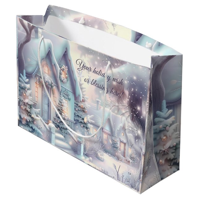 Create Your Own Iridescent Snowy Christmas Village Large Gift Bag (Back Angled)