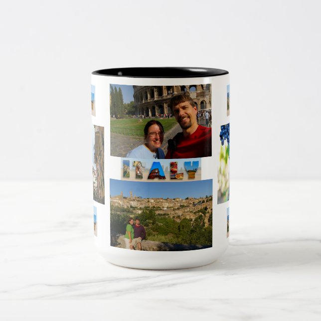 Create Your Own Italy Vacation 4 Photos Collage Two-Tone Coffee Mug (Center)