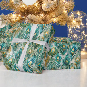 Create Your Own Jewel Toned Peacock Feathers Wrapping Paper