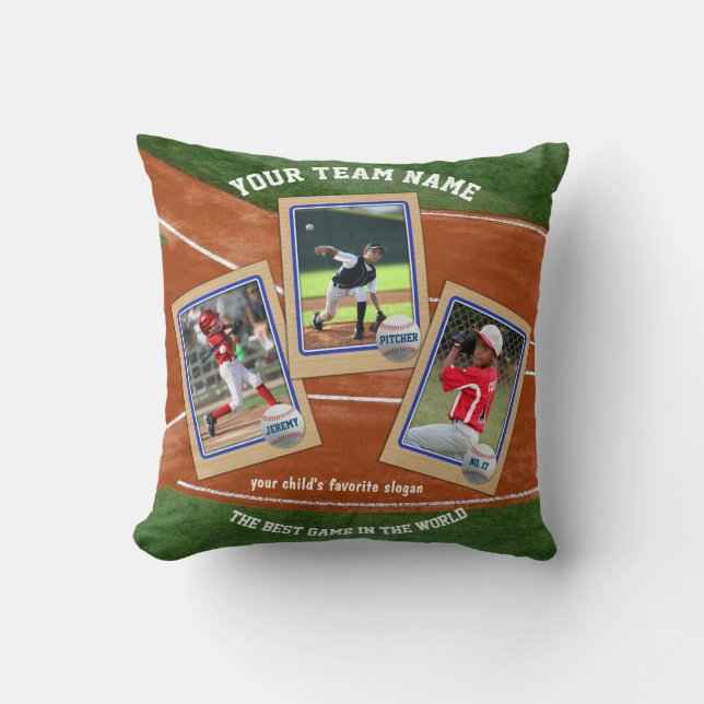 Create Your Own Kid's Baseball Card Sports Collage Cushion (Front)