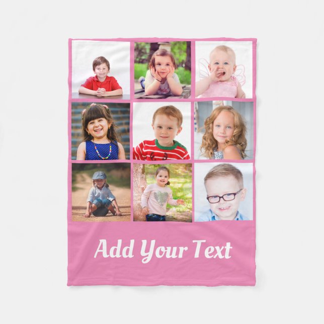 Create Your Own Kids Family Photos Collage Fleece Blanket (Front)