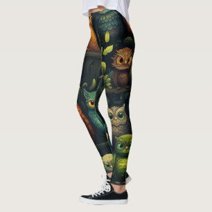 Create Your Own Kooky Owls Black Leggings