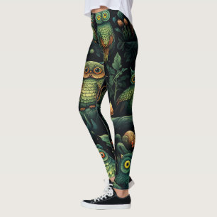 Create Your Own Kooky Wild Goblin Owl Birds Black Leggings