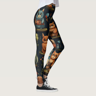 Create Your Own Kooky Wild Owls Rabbits Cats Black Leggings