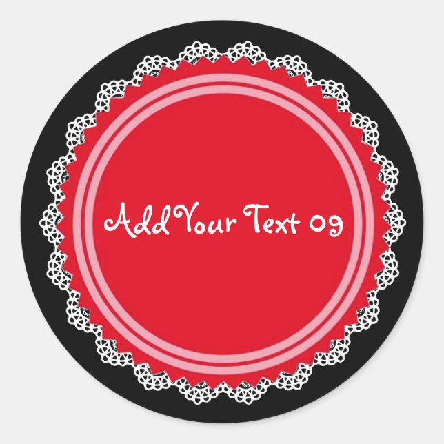 Create Your Own Lace Circle V09 RED Classic Round Sticker (Front)