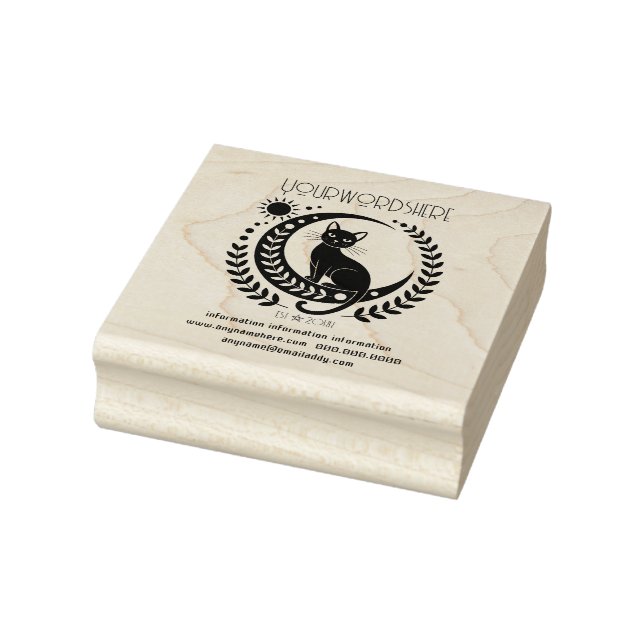 Create Your Own Laureled Black Cat Sun Moon Rubber Stamp (Stamp)