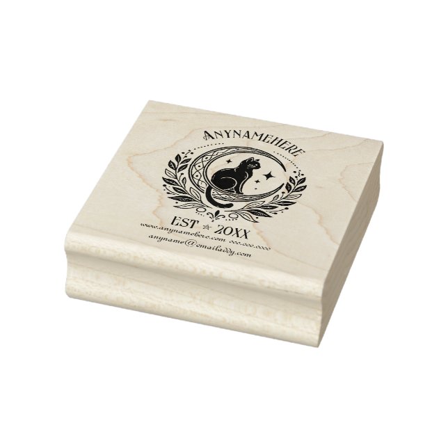 Create Your Own Laureled Crescent Moon Black Cat Rubber Stamp (Stamp)
