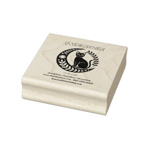 Create Your Own Laureled Leafy Black Cat Sun Moon Rubber Stamp