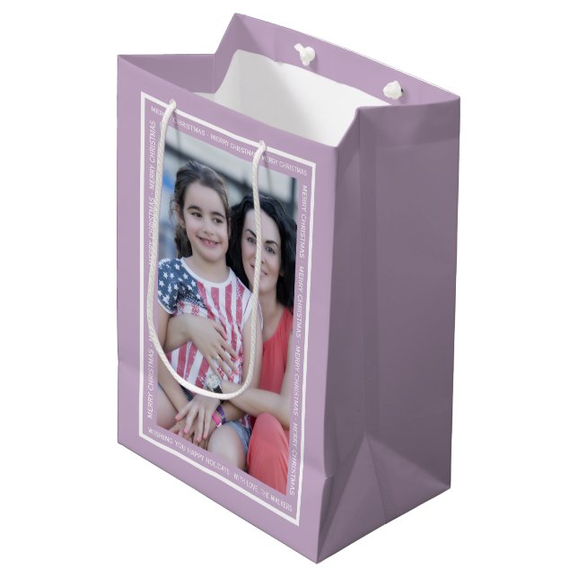 Create your own lavender Christmas holiday photo Medium Gift Bag (Front Angled)