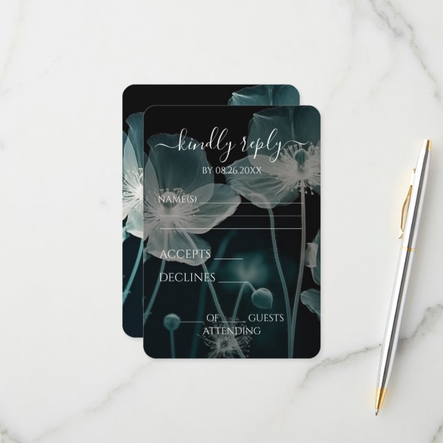 Create Your Own - Light Blue X-Ray Wildflowers RSVP Card (Front/Back In Situ)