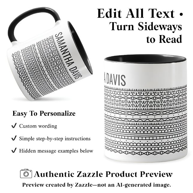 Create Your Own Long Hidden Message & Name Black Mug (Creator Uploaded)