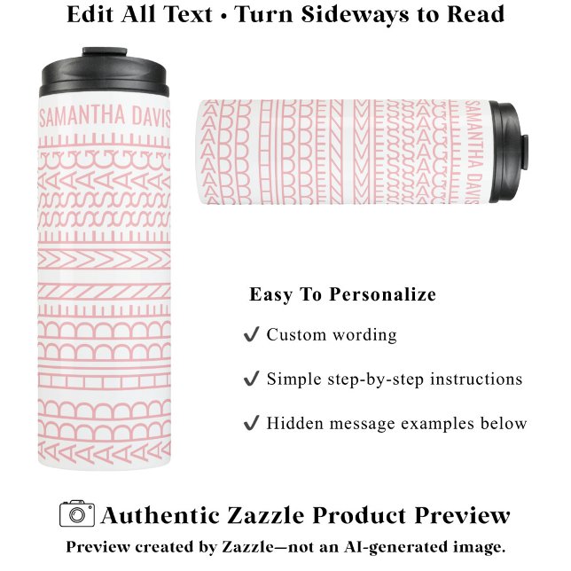Create Your Own Long Hidden Message & Name Pink Thermal Tumbler (Creator Uploaded)
