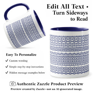 Create Your Own Long Hidden Message, Text, Navy Mug