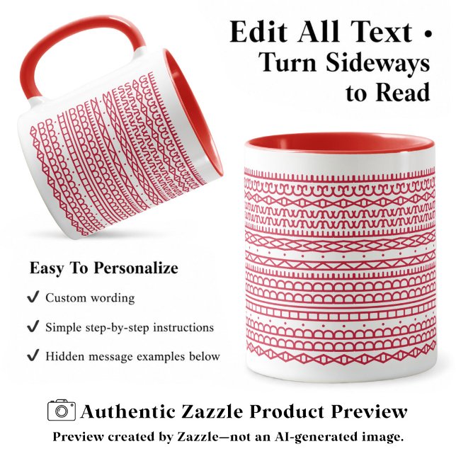Create Your Own Long Hidden Message, Text, Red Mug (Creator Uploaded)