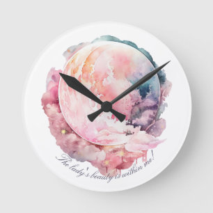 Create Your Own Lunar Love Magic Cloudy Pink Moon Round Clock