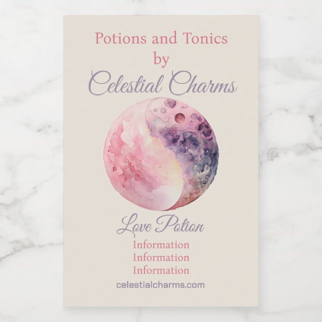 Create Your Own Lunar Love Magic Pink Moon Wine Label (Single Label)