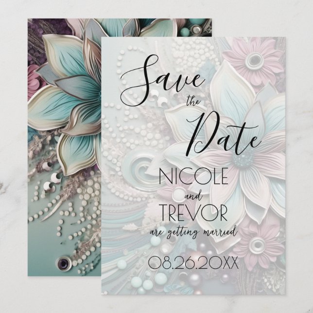 Create Your Own - Luxury Shabby Chic Paper Flowers Save The Date (Front/Back)