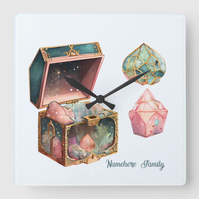 Create Your Own Magic Box & Crystals Square Wall Clock (Front)