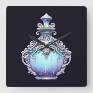 Create Your Own Magic Silver Potion Bottle Square Wall Clock