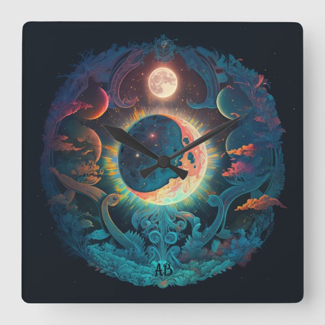 Create Your Own Magical Blue Moon Square Wall Clock (Front)