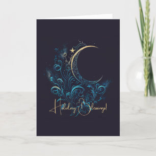 Create Your Own Magical Gold Filigree Moon Holiday Card