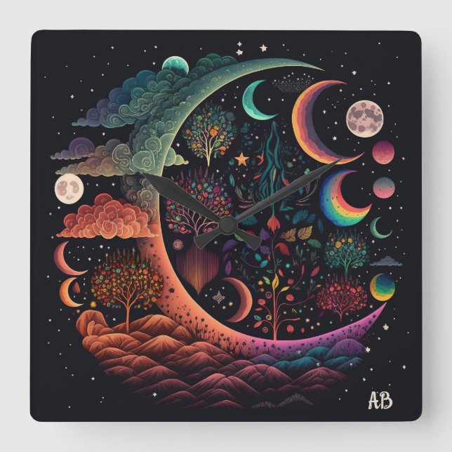 Create Your Own Magical Planetary Paradise Square Wall Clock (Front)