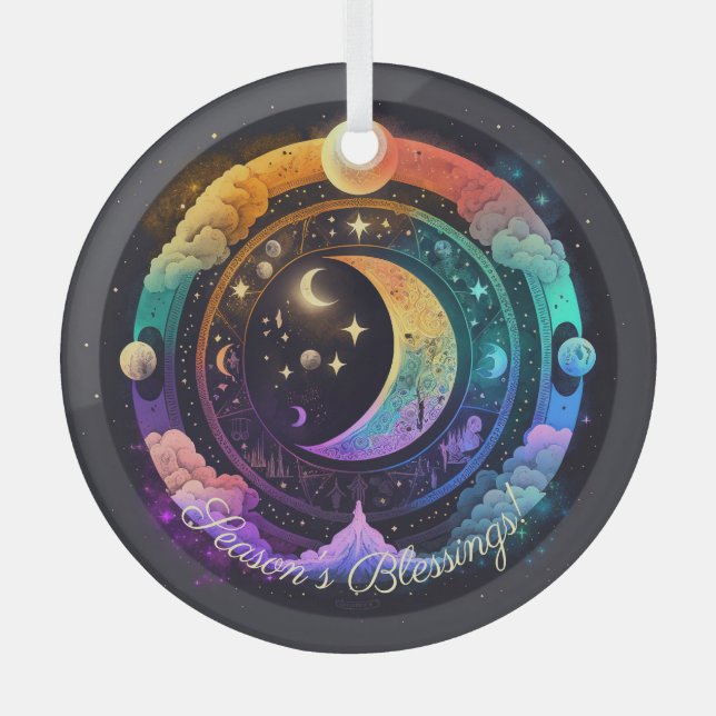 Create Your Own Magical Rainbow Moons Glass Tree Decoration (Front)